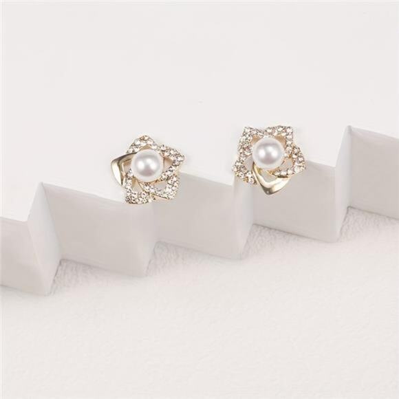 Gold Star Earrings with Faux Pearl and Sparkling Silver Studs, New! - Picture 5 of 5